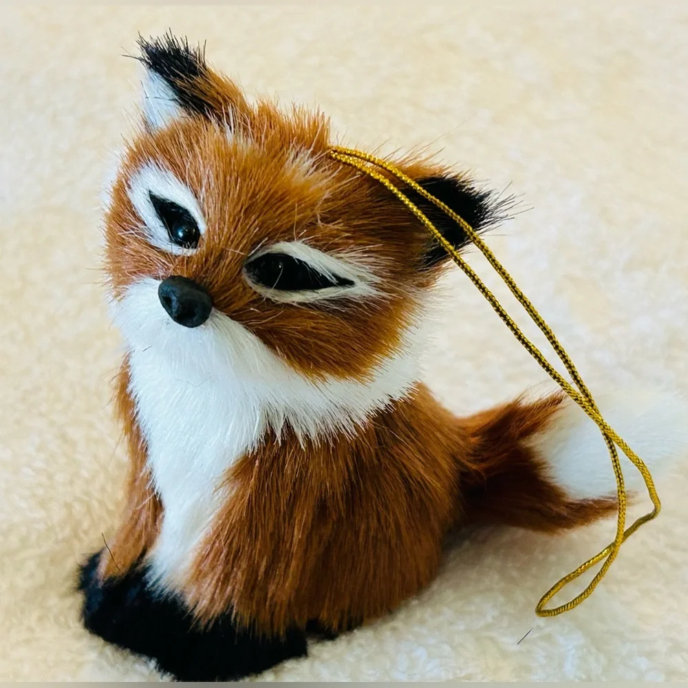 Fox Christmas Ornament Faux Fur White Chest & Tail Tip